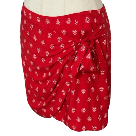 SEZANE Red White Floral Wrap Skirt Mini Size 36 S 4 Concert Party Date Vacation‎ - Picture 2 of 8